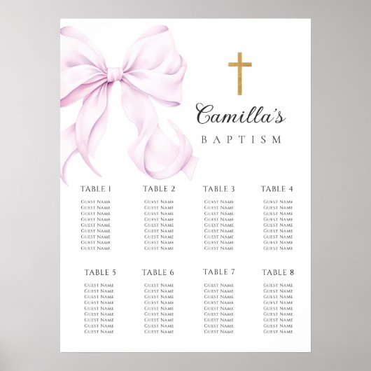 Purple Bow Baptism Seating Chart ポスター (正面)