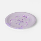 Purple Bow Birthday Any Age ペーパープレート (アングル)