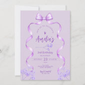 Purple Bow Birthday Invitation Any Age 招待状 (正面)