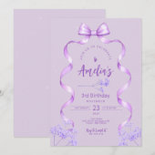 Purple Bow Birthday Invitation Any Age 招待状 (正面/裏面)