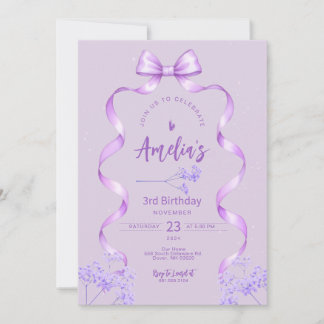 Purple Bow Birthday Invitation Any Age 招待状