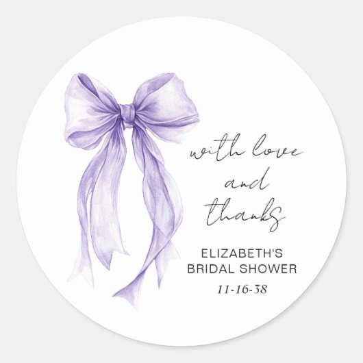 Purple Bow Bridal Shower Thank You ラウンドシール (正面)