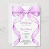 Purple Bow Coquette Baby Shower Invitation 招待状 (正面)