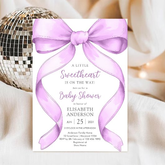 Purple Bow Coquette Baby Shower Invitation 招待状