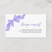 Purple Bow Coquette Bridal Shower Recipe Request エンクロージャーカード (正面)
