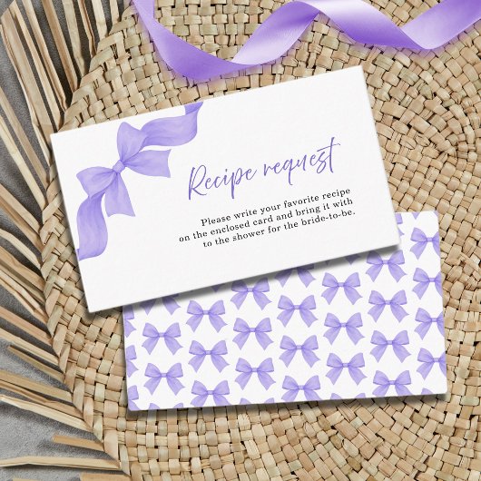 Purple Bow Coquette Bridal Shower Recipe Request エンクロージャーカード
