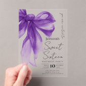 Purple Bow Coquette Script Sweet 16 Party アクリル招待状 (インサイチュ (ポータブル))