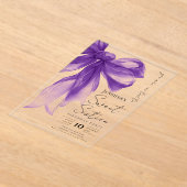 Purple Bow Coquette Script Sweet 16 Party アクリル招待状 (レイダウン)
