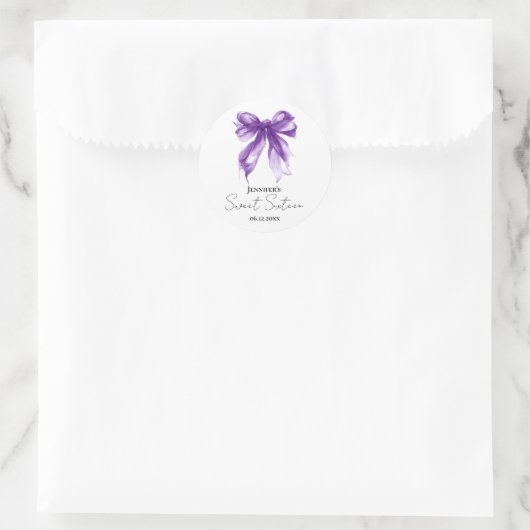 Purple Bow Coquette Script Sweet 16 Party  ラウンドシール (バッグ)