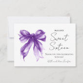 Purple Bow Coquette Script Sweet 16 Thank You  サンキューカード (正面)