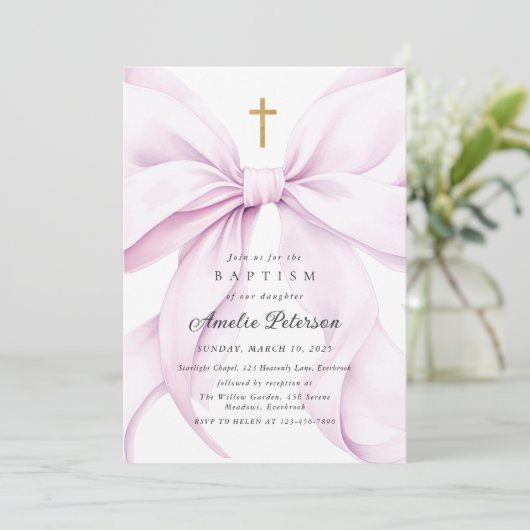 Purple Bow Girl Baptism Invitation 招待状 (スタンド正面)