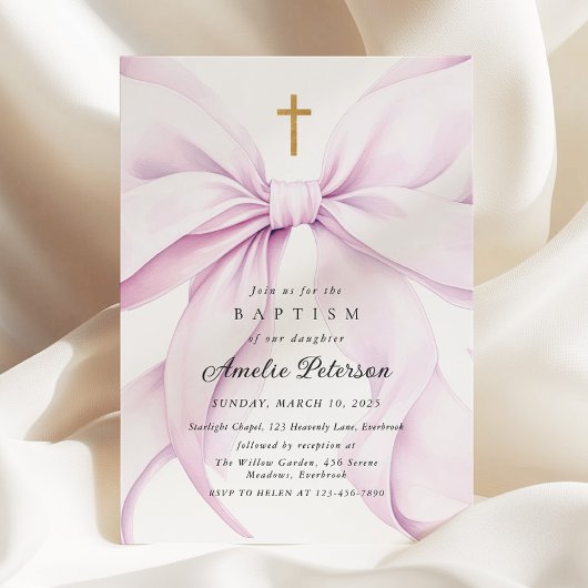 Purple Bow Girl Baptism Invitation 招待状