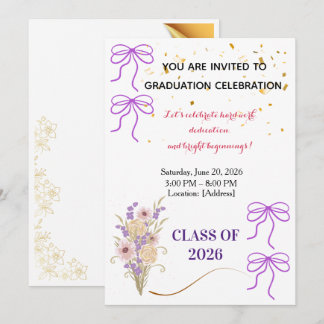 Purple Bow Graduation Party Invitation 招待状