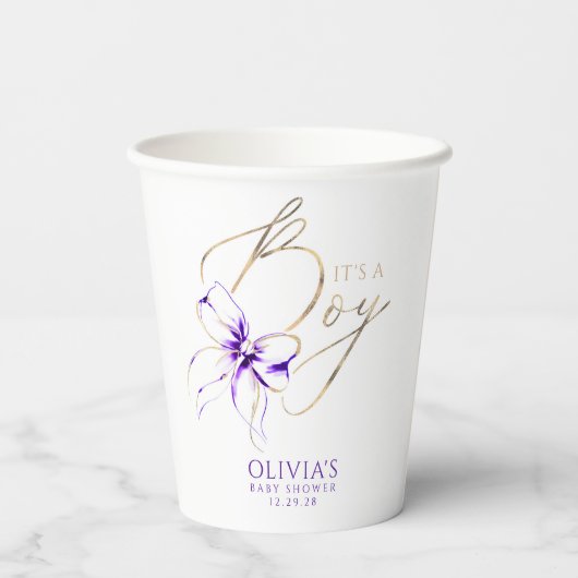 Purple Bow It's A Boy Baby Shower 紙コップ (裏面)