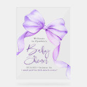 Purple Bow Ribbon Baby Shower Welcome  アクリルサイン (正面)