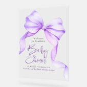 Purple Bow Ribbon Baby Shower Welcome  アクリルサイン (傾斜)