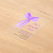 Purple Bow She's Tying the Knot Bridal Shower  アクリル招待状 (レイダウン)