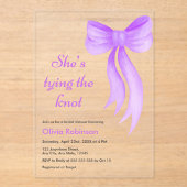 Purple Bow She's Tying the Knot Bridal Shower  アクリル招待状 (正面)