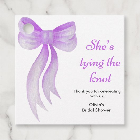 Purple Bow She's Tying the Knot Bridal Shower   フェイバータグ (正面)