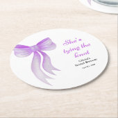 Purple Bow She's Tying the Knot Bridal Shower  ラウンドペーパーコースター (アングル)