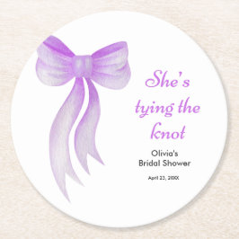 Purple Bow She's Tying the Knot Bridal Shower ラウンドペーパーコースター