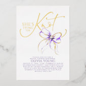 Purple Bow She's Tying The Knot Bridal Shower 箔招待状 (正面)