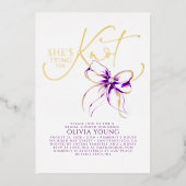 Purple Bow She's Tying The Knot Bridal Shower 箔招待状 (正面)