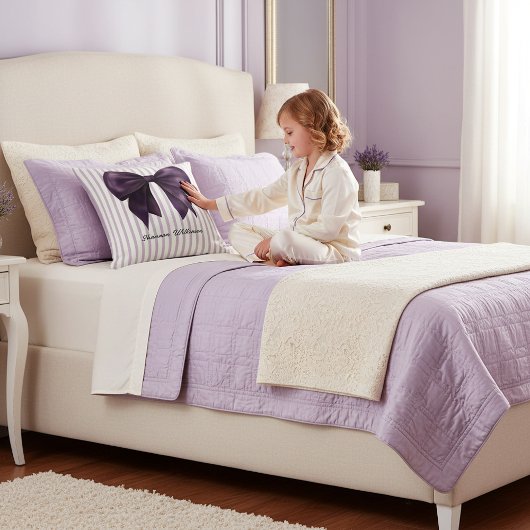 Purple Bow Stripe Personalized Throw Pillow クッション