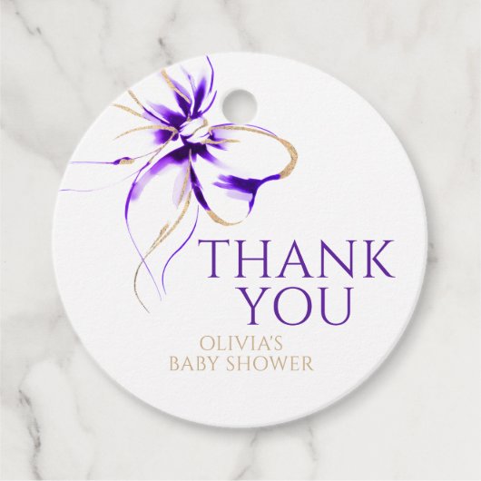 Purple Bow Thank You Baby Shower フェイバータグ (正面)