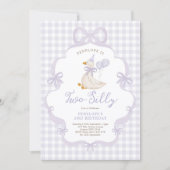 Purple Bow Two Silly Goose 2nd Birthday 招待状 (正面)