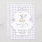 Purple Bow Two Silly Goose 2nd Birthday 招待状 (正面/裏面)