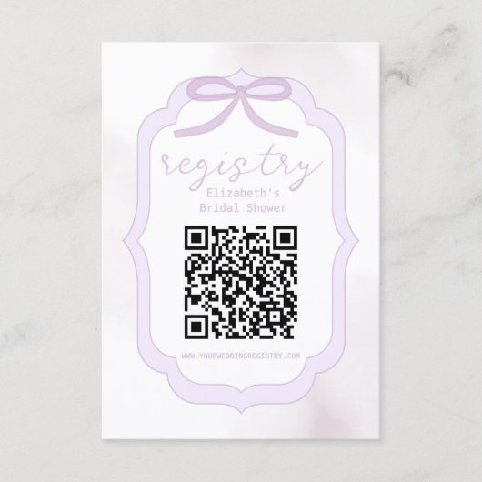 Purple Bow Watercolor Bridal Shower Registry エンクロージャーカード (正面)