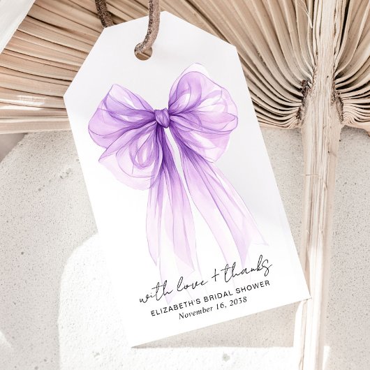 Purple Bow Watercolor Bridal Shower Thank You ギフトタグ