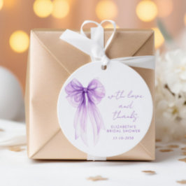 Purple Bow Watercolor Bridal Shower Thank You フェイバータグ