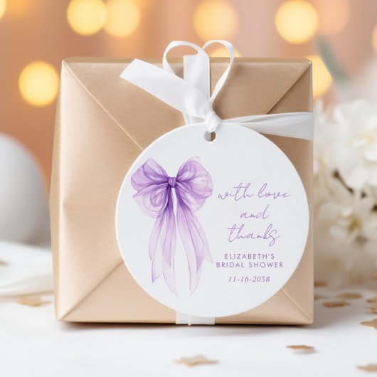 Purple Bow Watercolor Bridal Shower Thank You フェイバータグ