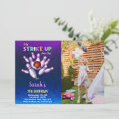 Purple Bowling Birthday Invitations with photo 招待状 (スタンド正面)