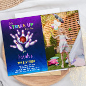 Purple Bowling Birthday Invitations with photo 招待状