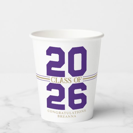 Purple & Bronze卒業式のクパーソナライズされたラス 紙コップ (裏面)