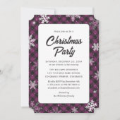 Purple Buffalo Plaid Snowflake Christmas Party 招待状 (正面)
