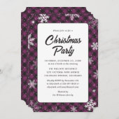 Purple Buffalo Plaid Snowflake Christmas Party 招待状 (正面/裏面)