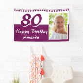 Purple Bunting Star Photo 80th Birthday Party 横断幕 (インサイチュ)