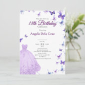 Purple Butterflies And Dress 18th Birthday Debut 招待状 (スタンド正面)