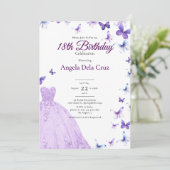 Purple Butterflies And Dress 18th Birthday Debut 招待状 (スタンド正面)