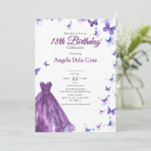 Purple Butterflies And Dress 18th Birthday Debut 招待状 (スタンド正面)