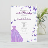 Purple Butterflies And Dress 18th Birthday Debut 招待状 (スタンド正面)