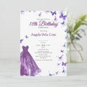 Purple Butterflies And Dress 18th Birthday Debut 招待状 (スタンド正面)