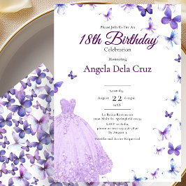 Purple Butterflies And Dress 18th Birthday Debut 招待状