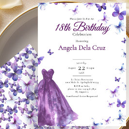 Purple Butterflies And Dress 18th Birthday Debut 招待状