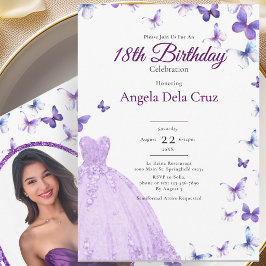 Purple Butterflies And Dress 18th Birthday Debut 招待状
