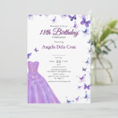 Purple Butterflies And Dress 18th Birthday Debut 招待状 (スタンド正面)